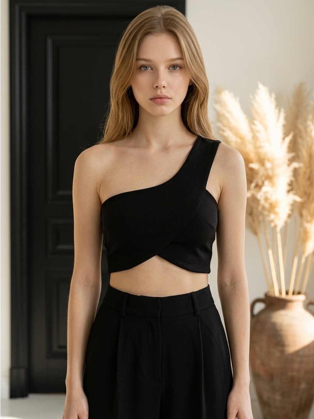 Zara Juniors Sz Medium Black One Shoulder Strap Blouse Crop Top